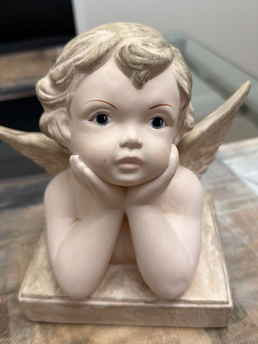 Cream Cherub Angel Sculpture - Decorative Home Accent